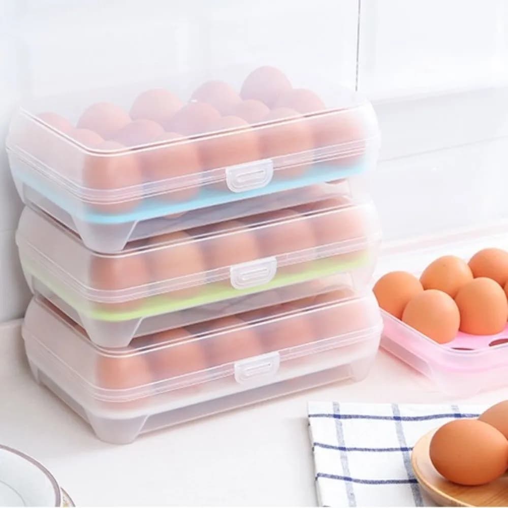 3PCS Portable 15 Grid Egg Storage Box Plastic Blue/Pink/Green Egg Organizer Container Refrigerator Egg Keeper Kitchen Storage