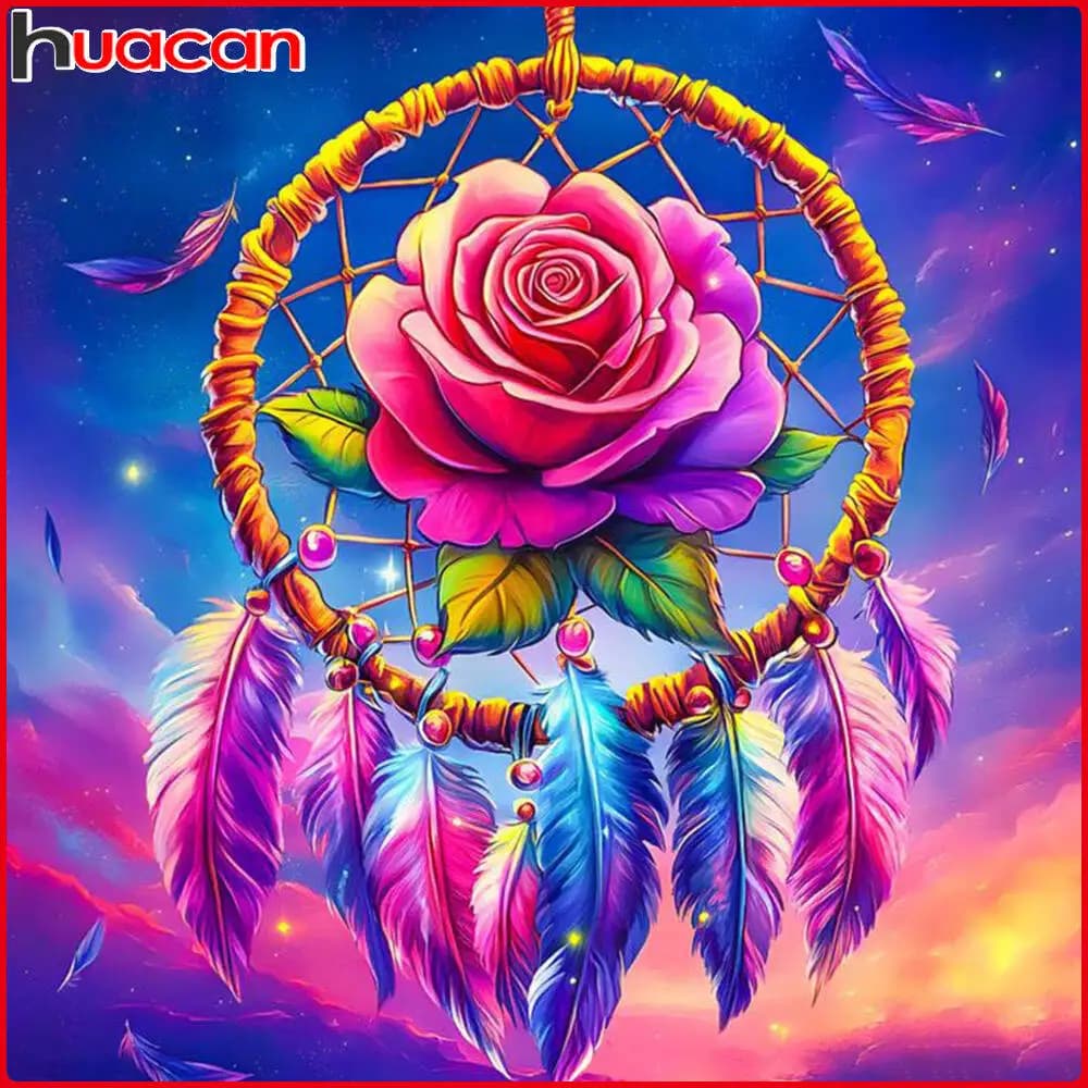 Huacan Flower 5D Diamond Paintings Dream Catcher Diamond Embroidery Complete Kit Feather New Collection Mosaic Decor For Home