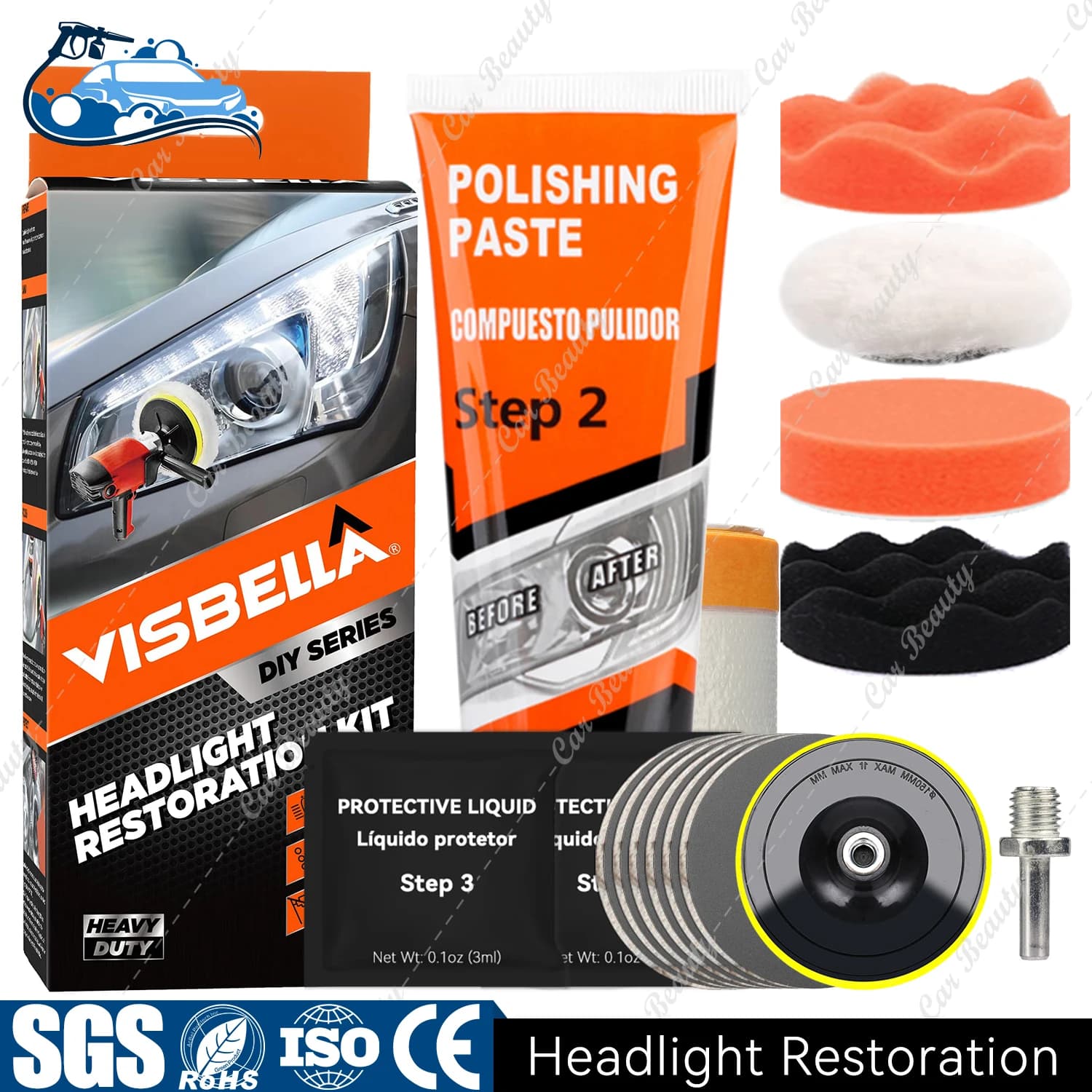 Kit di ripristino per la riparazione dei fari Liquido protettivo UV per la cura dell'auto Restauro per le luci Ossidazione Graffi giallo nebbioso