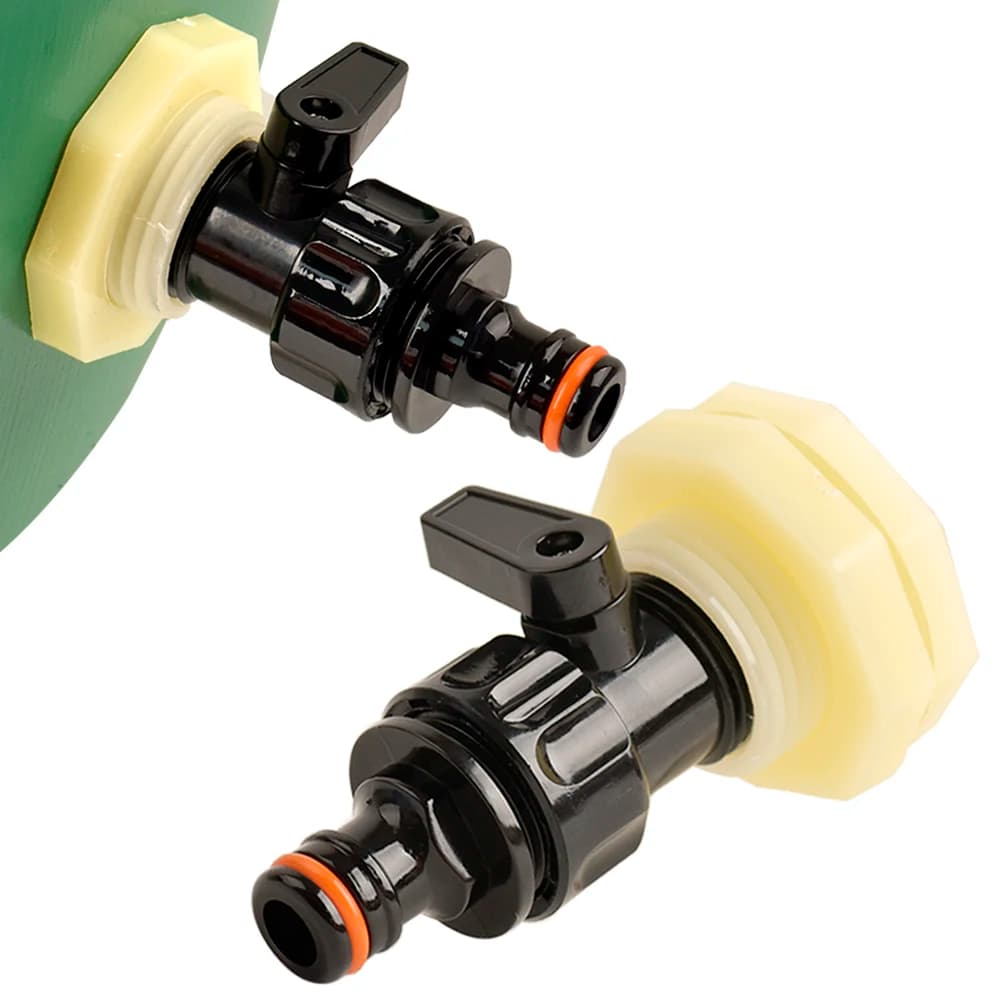 Rain barrel overflow kit with 16 mm quick coupling, pipe fitting, for rain barrels, water tanks, pools, garden pipe fitting