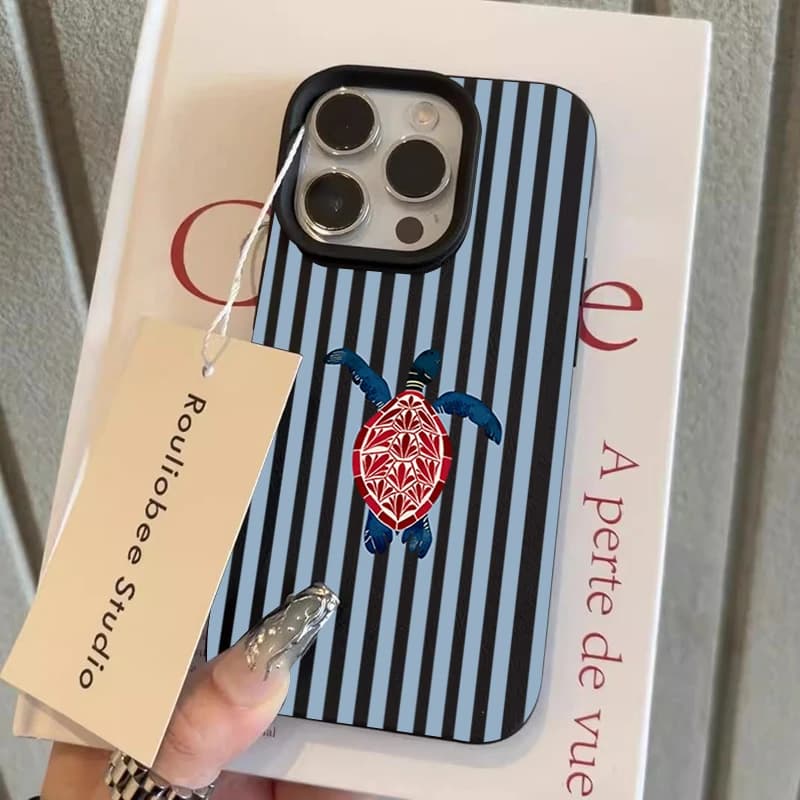 Minimalist Blue Striped Turtle Phone Case For iPhone 17 16 15 Pro 14 Plus 13 12 11 Pro Max X XR XS MAX 17 Air 16E Protect Cases