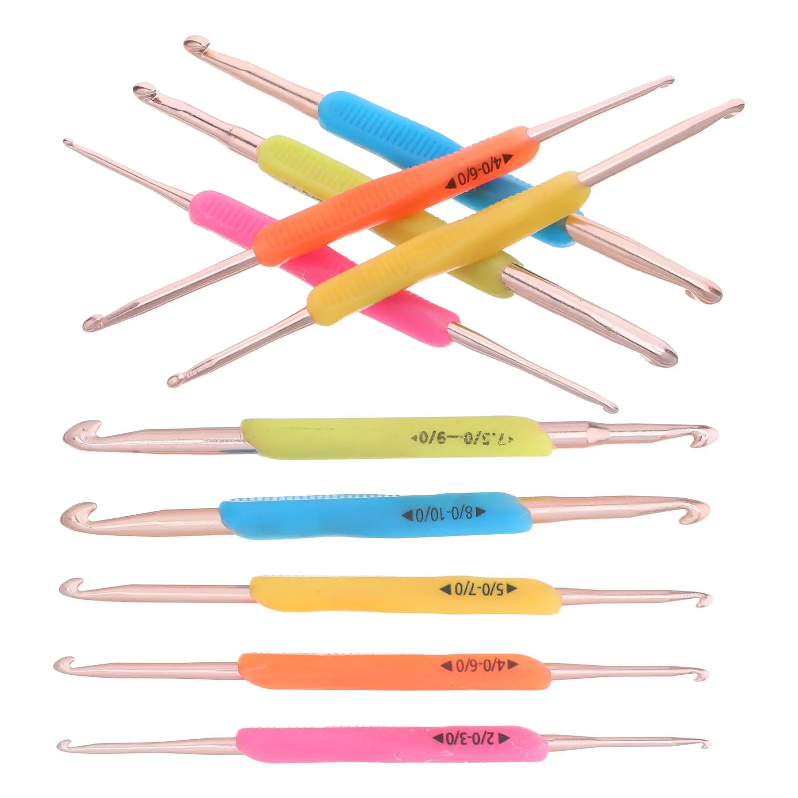 Set di 10 Uncinetti a Doppia Testa Extra Lunghi con Impugnatura Comfort in Plastica per Lavori a Maglia con Filati Spessi, Progetti Fai-da-Te