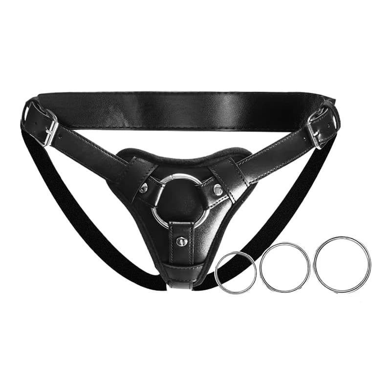 Adjustable PU Leather Pants with Dildo Straps, 3 Measures Metal O Ring, Adult Erotic Game, Sexy Women Sexual Toy for Women 18+ Sexshop