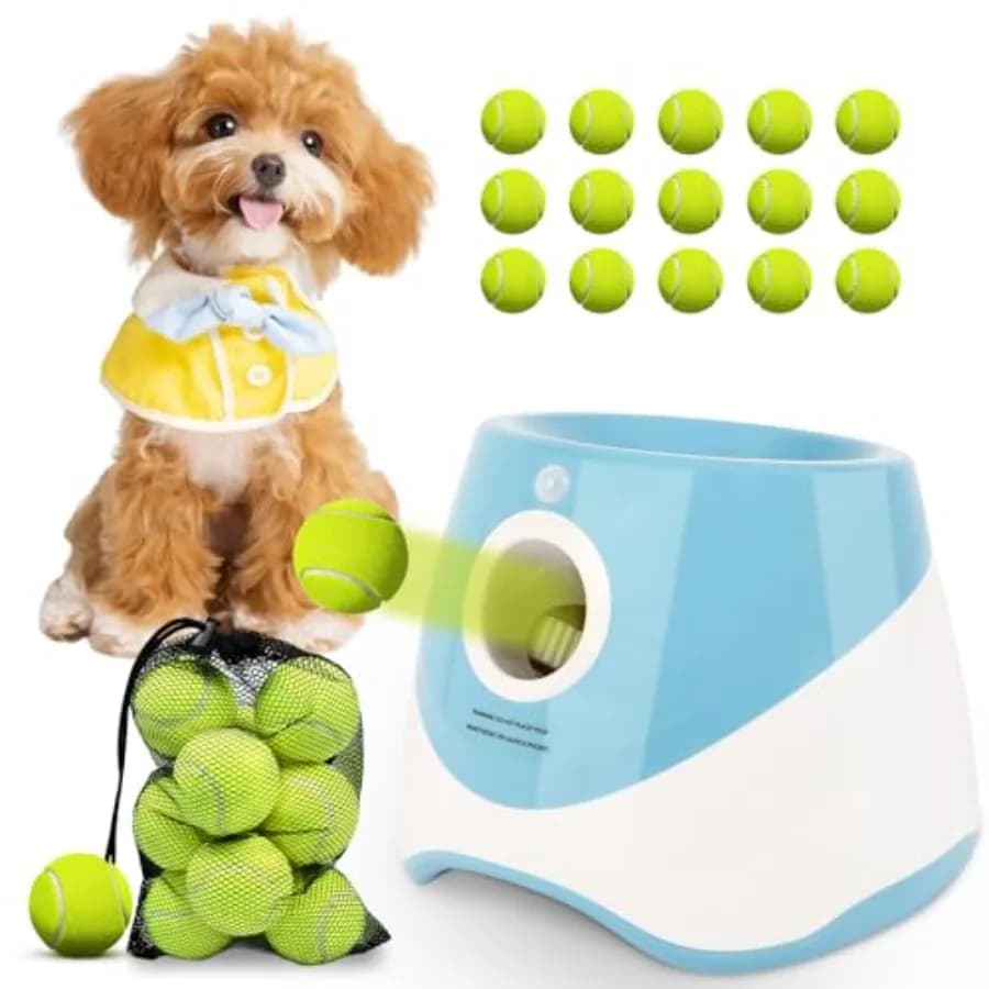 Lanciatore Automatico di Palline per Cani: Mini Lanciatore di Palline da Tennis da 2 Pollici con 3 Impostazioni di Distanza, Giocattolo Interattivo per Cuccioli e Animali Domestici