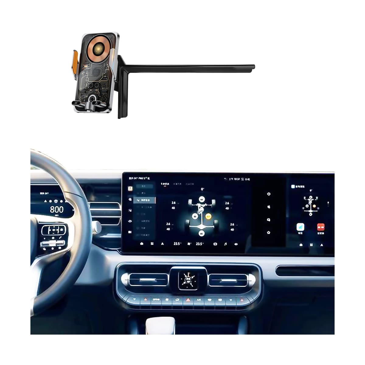 Supporto Telefono per Auto BAIC BJ40 2024 2025 2026 con Clip Fissaggio Schermo da 12.8 Pollici, Caricatore Wireless Qi e Base di Montaggio