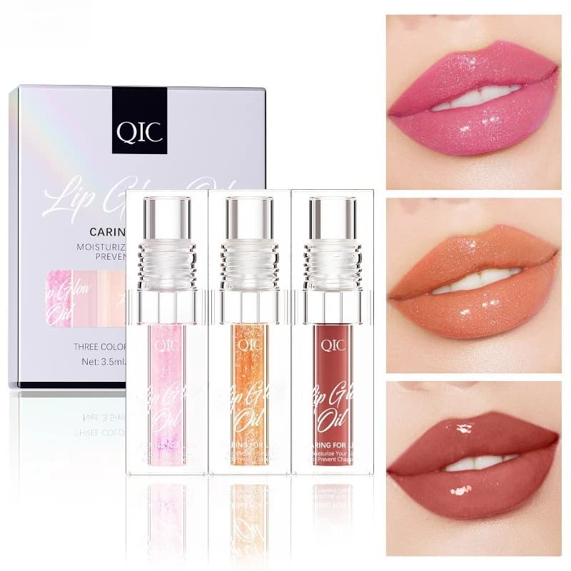 Pack of 3 Oils Colorful Lips Hydrating Effect Polished Mirror Non Sticky Long Life for Labbra Dry and Screpolated Daily Use