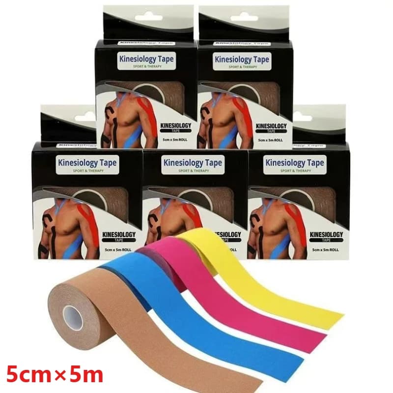 1 scatola di nastro kinesiologico sportivo da 5 cm x 5 m, elastico per ginocchia, per alleviare il dolore muscolare, per fitness, corsa, nuoto, calcio