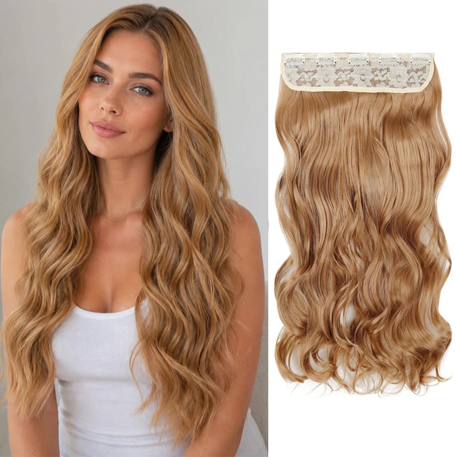 Water Wavy Clip in Hair Extension Synthetic Hair Mixed Color Silky Soft Natural Look Invisible Lace Weft Hairpieces for Women