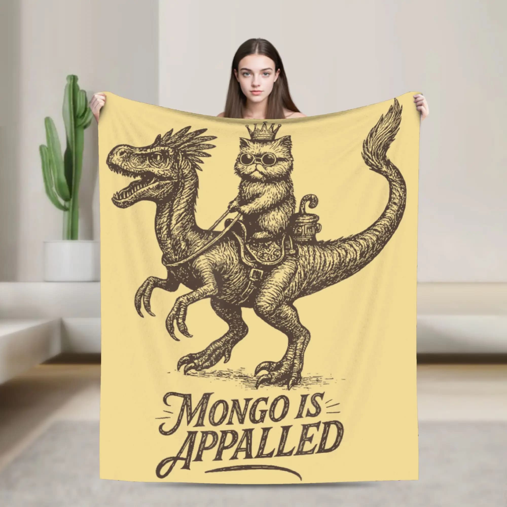Coperta in flanella Morbida e Calda con Gatto Principessa che Cavalca Dinosauro, Coperta Decorativa per Camera da Letto e Divano