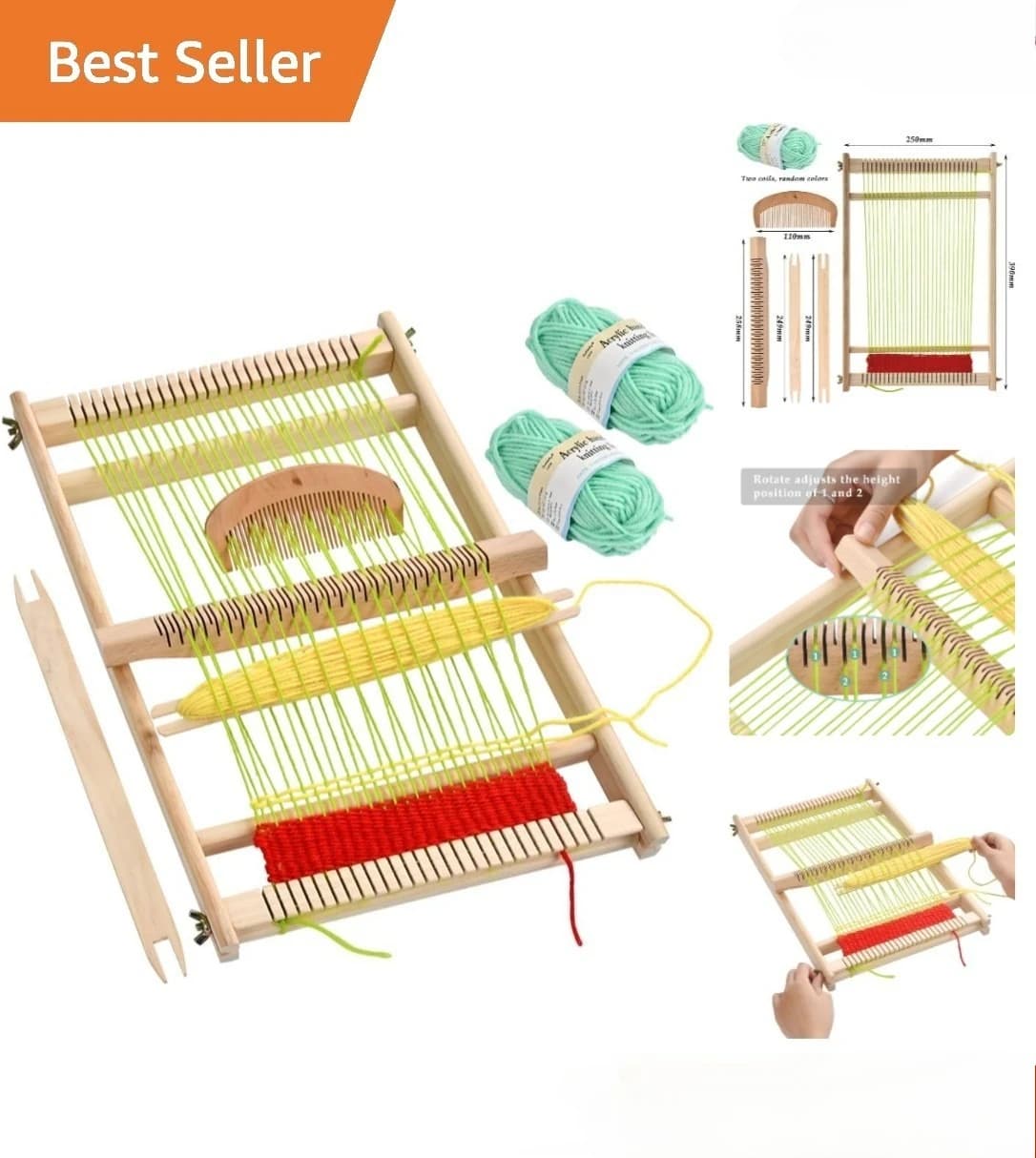 Wooden Weaving Loom Kit Large Frame Handmade DIY Weaving Craft Set With Yarn For Kids Beginners Adults Handcraft Art