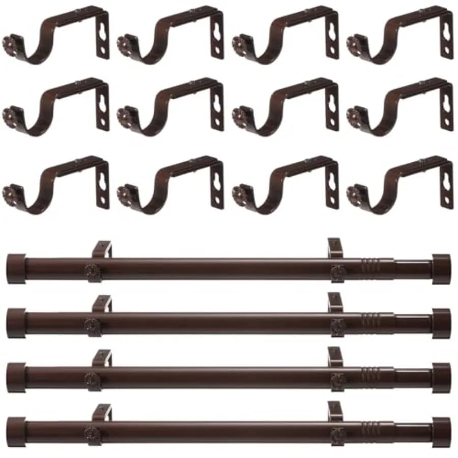 4 Packs Curtain Rods Bulk for Windows Adjustable Curtain Rod Pack Set Heavy Duty Metal with Brackets for Window Patio Home Outd