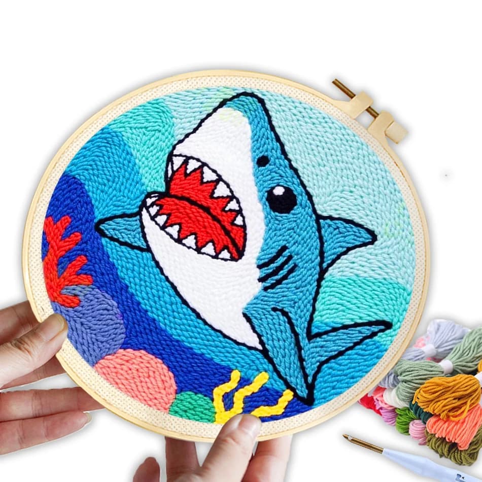 CHENISTORY punch needle embroidery for beginners Yarn animals Diy Picture Tufting 20X20cm Embroidery frame Cross stitch set Knit