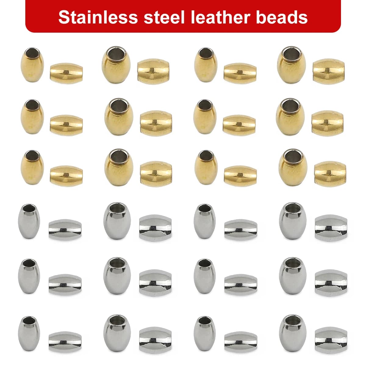 30PCS Golden Stainless Steel Rice Beads Loose beads For Making Bracelets Necklaces Jewelry DIY Accessories Weaving Decorations