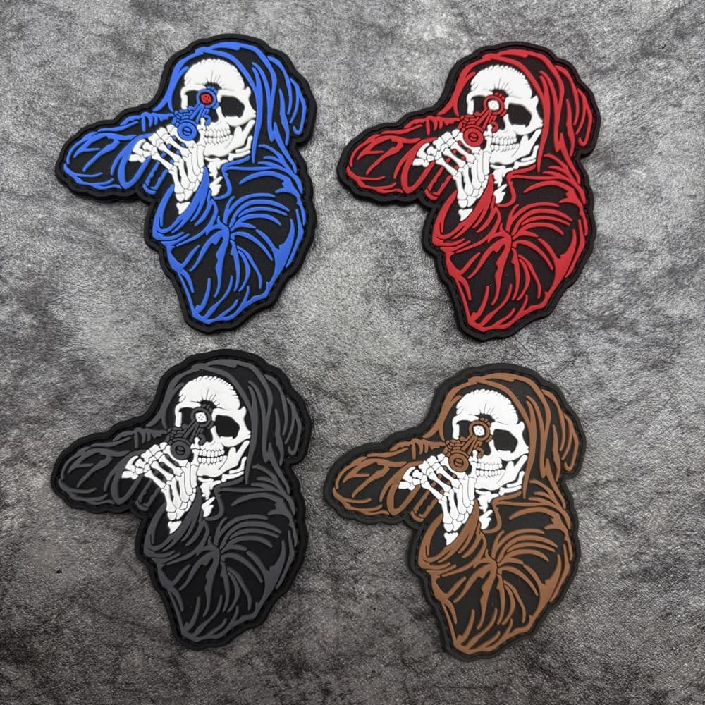 Patch in PVC con motivo teschio mirante, Distintivo in gomma morbida, Effetto fosforescente, con chiusura a strappo sul retro, Adatto per borse, zaini, gilet e come adesivi decorativi per abbigliamento, toppe ricamate