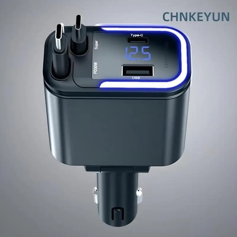 Adattatore Caricabatterie per Auto 120W Ricarica Rapida USB Tipo C con Cavo Retrattile Compatibile con iPhone 16/15/14/13/12 Samsung