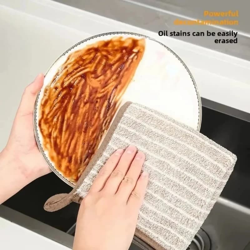 Home Kitchen Non-Stick Oil Dishwashing Cloth Absorbent Thickened Kitchen Rag Washable Reusable Bamboo Charcoal Fiber Cloth