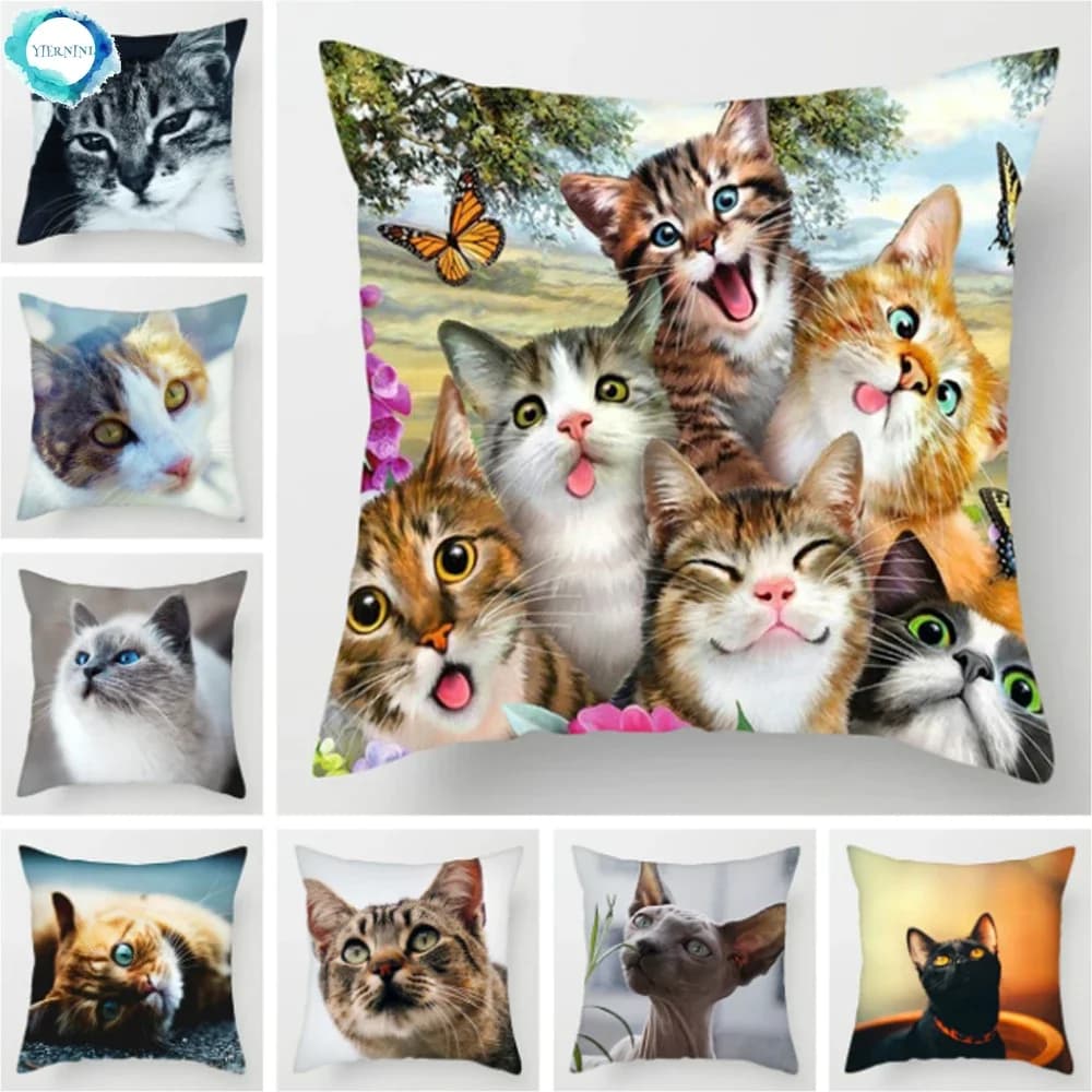 Fodera per cuscino decorativa in poliestere per animali Fodera per cuscino per gatto carino Federa per cuscino per gatto e farfalla per divano Sedia di casa 45x45 cm