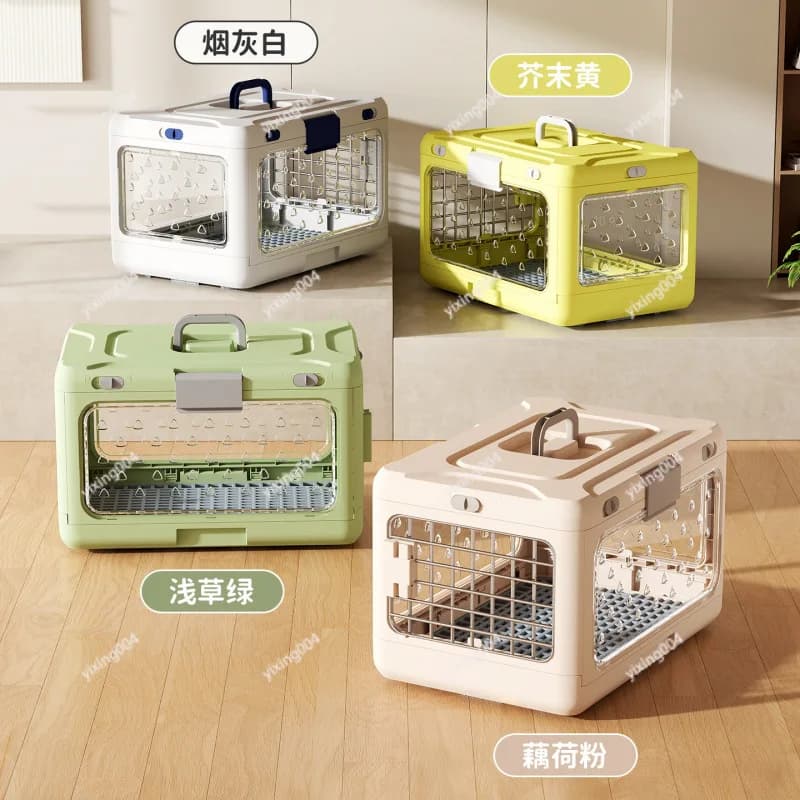 Hand Fold Vent Pet Transport Case Lightweight Cat Carrier For Travel Car Outdoor Outing