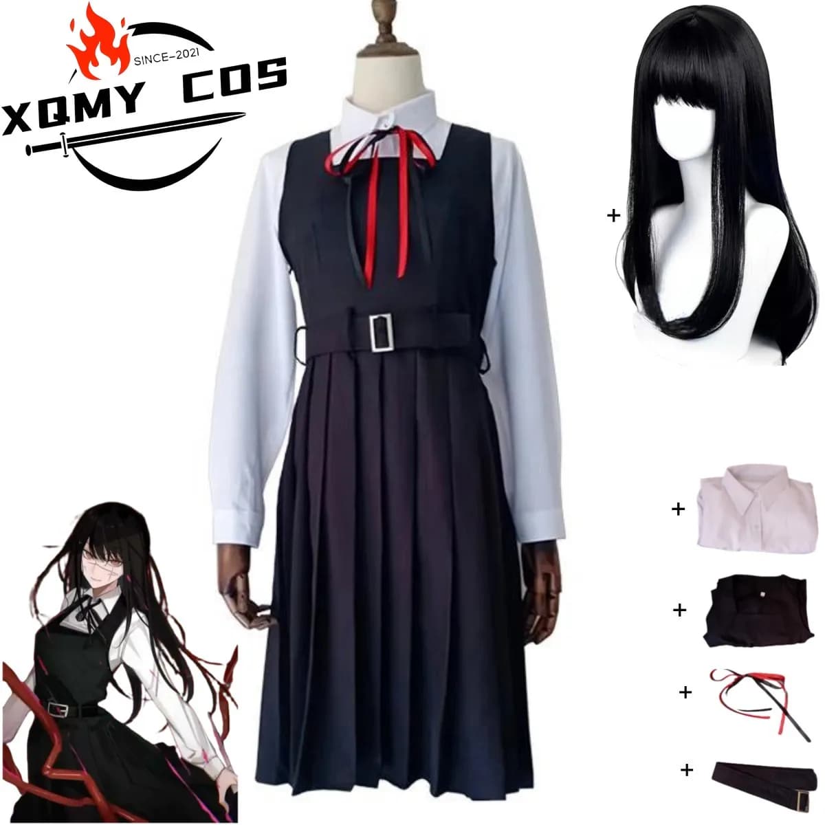XQAnime Chainsaw Man Mitaka Asa Costume Cosplay Japan and South Korea JK Uniforms School Shirt Wig Woman Cute Campus Suit