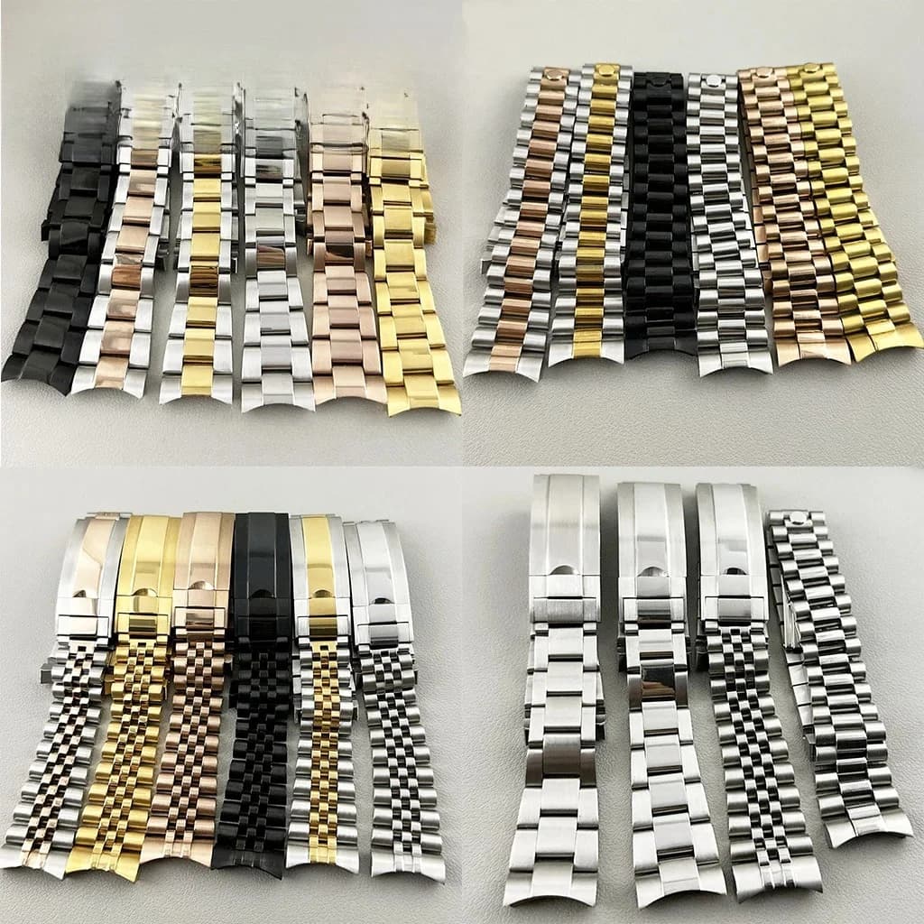 20mm di larghezza cinturino in acciaio inossidabile massiccio 904L spazzolato lucido Oyster Jubilee braccialetto presidenziale NH35 parte chiusura a scorrimento