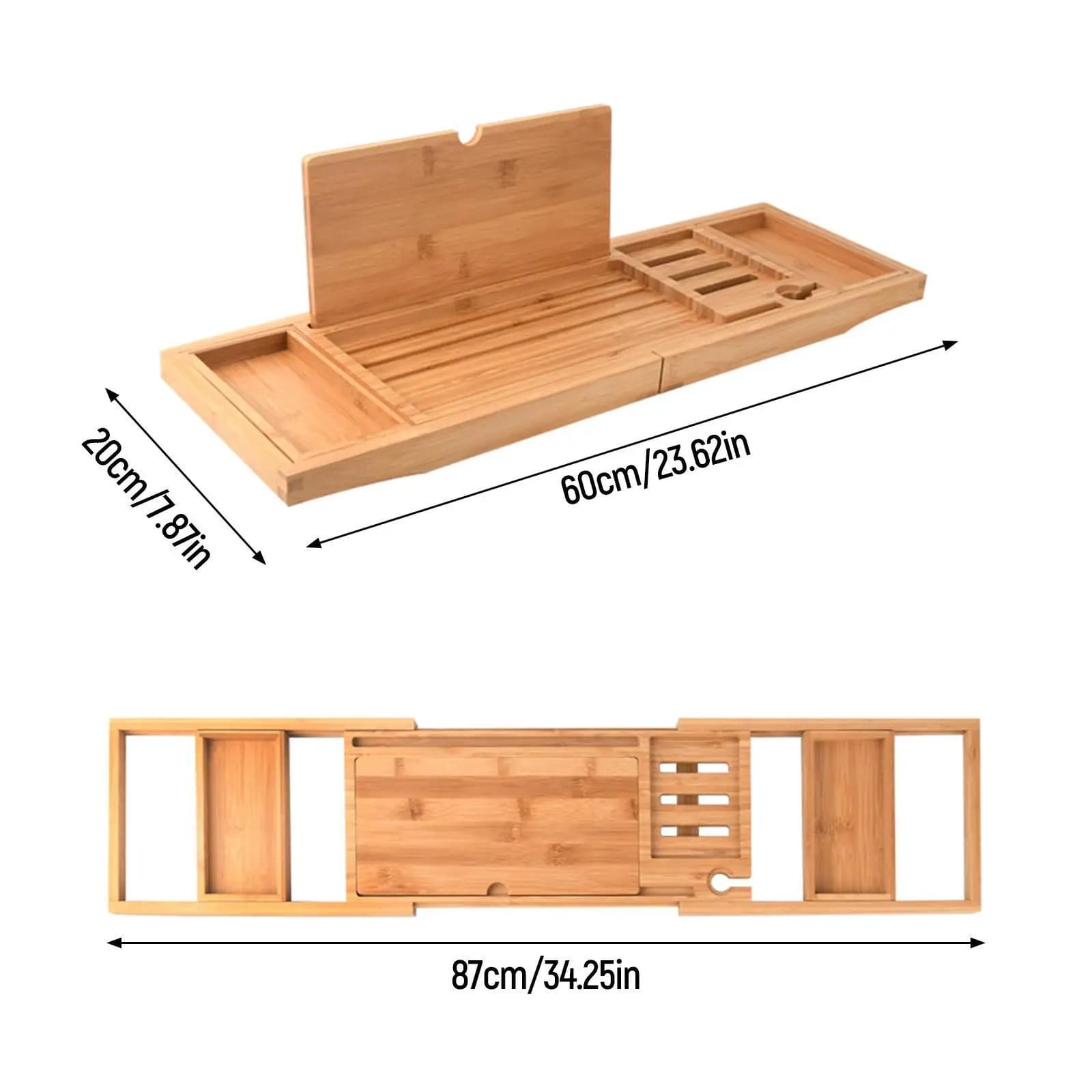 Vassoio Estensibile per Vasca da Bagno, Organizzatore in Legno con Portabicchiere e Portacandele per Accessori da Bagno