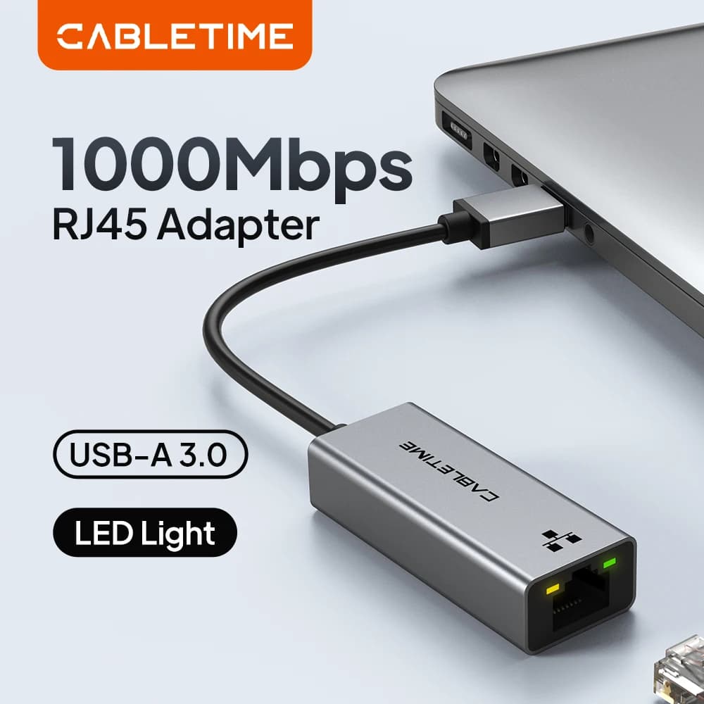 Adattatore Ethernet USB A CABLETIME 1000 Mbps USB 3.0 RJ45, Scheda di Rete per Macbook e Laptop, Adattatore Internet USB A Hub RJ45