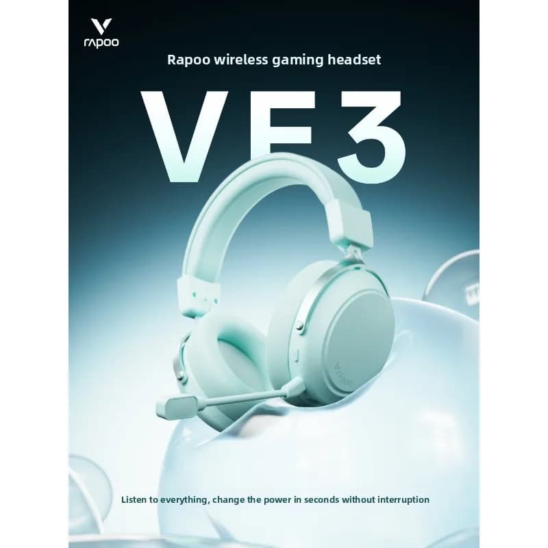 Rapoo VE3 Wireless Gaming Headset, 4-Mode Connection, Bluetooth, Swappable Battery, Built-in Mic, Delta Series