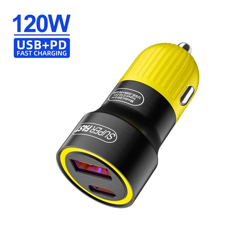 120 W Dual Door USB Type C Car Charger Quick Charge 4.0 3.0 for iPhone Xiaomi Samsung Fast charging phone charger