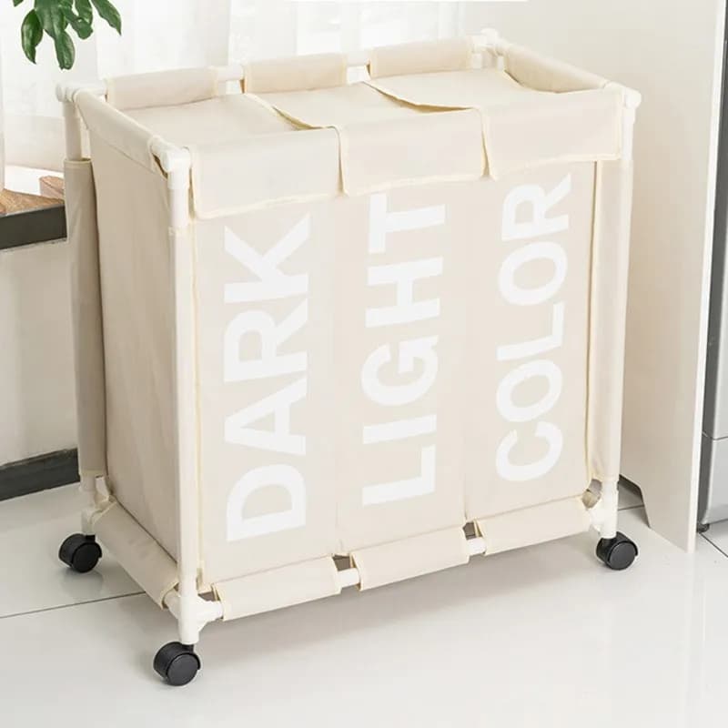 Organizer of basket for underwear with wheels, large basket for underwear 3 grills, waterproof linen bags, for storage box of dirty clothes on wheels