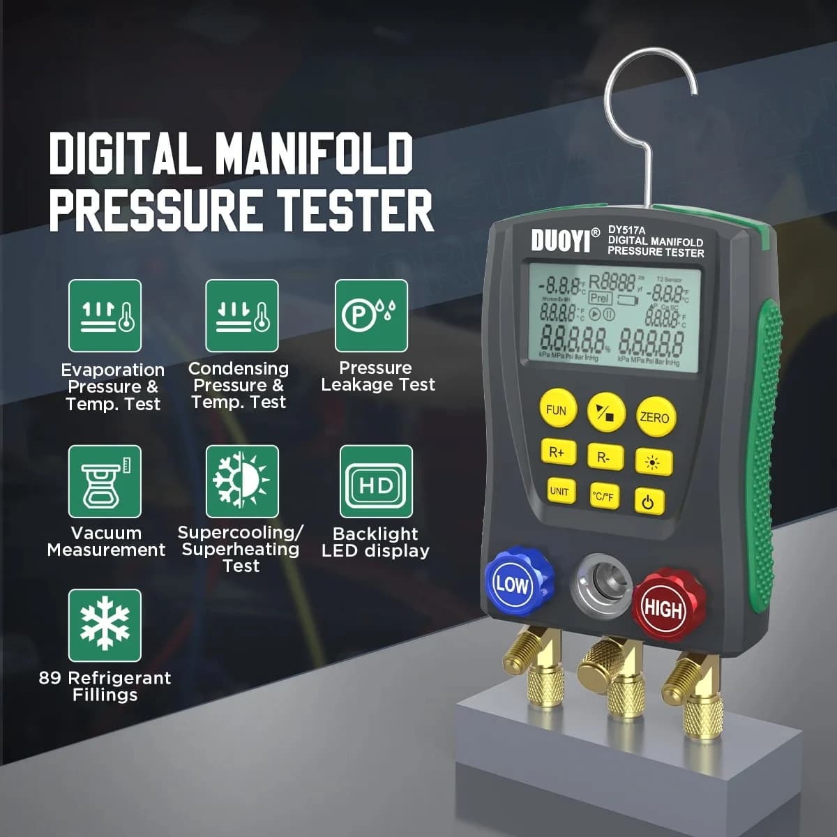 2025 New DY517 Refrigeration System Tester - Digital Vacuum Pressure Manifold Temperature Gauge Valves Tool - Cool System Kit
