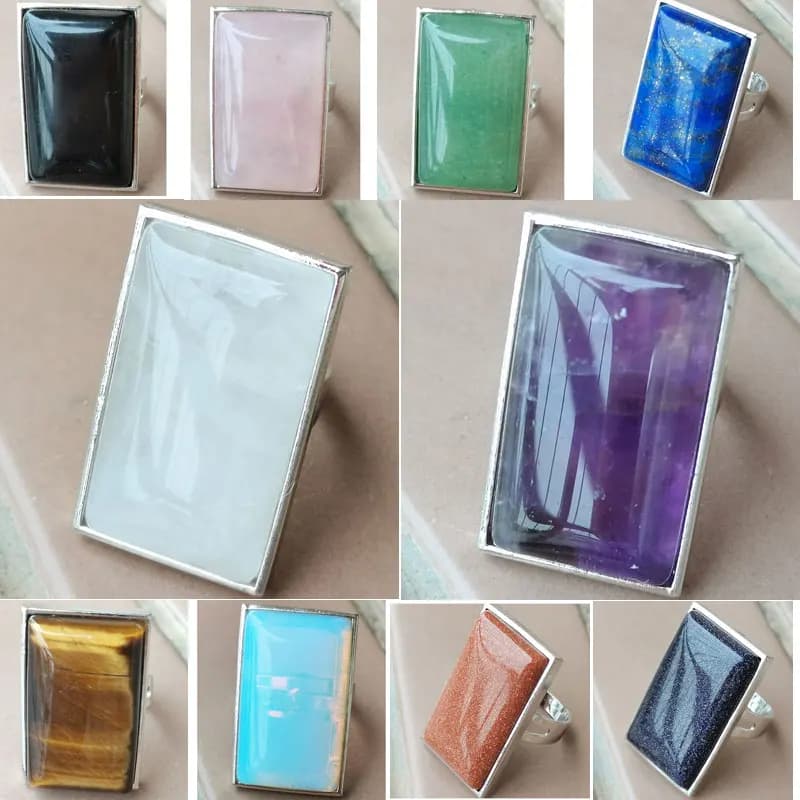 Cristallo Opale Occhio di Tigre Lapislazzuli Blu Sabbia Avventurina Goldstone Corniola Oblong Donna Uomo Anello WB1038