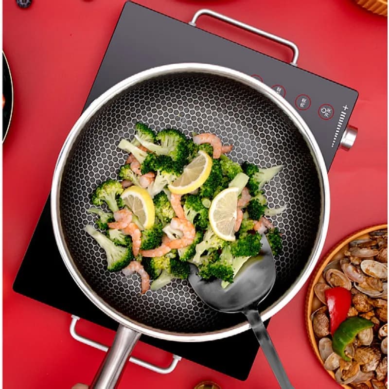 316 Stainless Steel Plated Bifacial Honeycomb Screen Low Oil Smokes Flat-bottom non-stick pan Fry for fried eggs