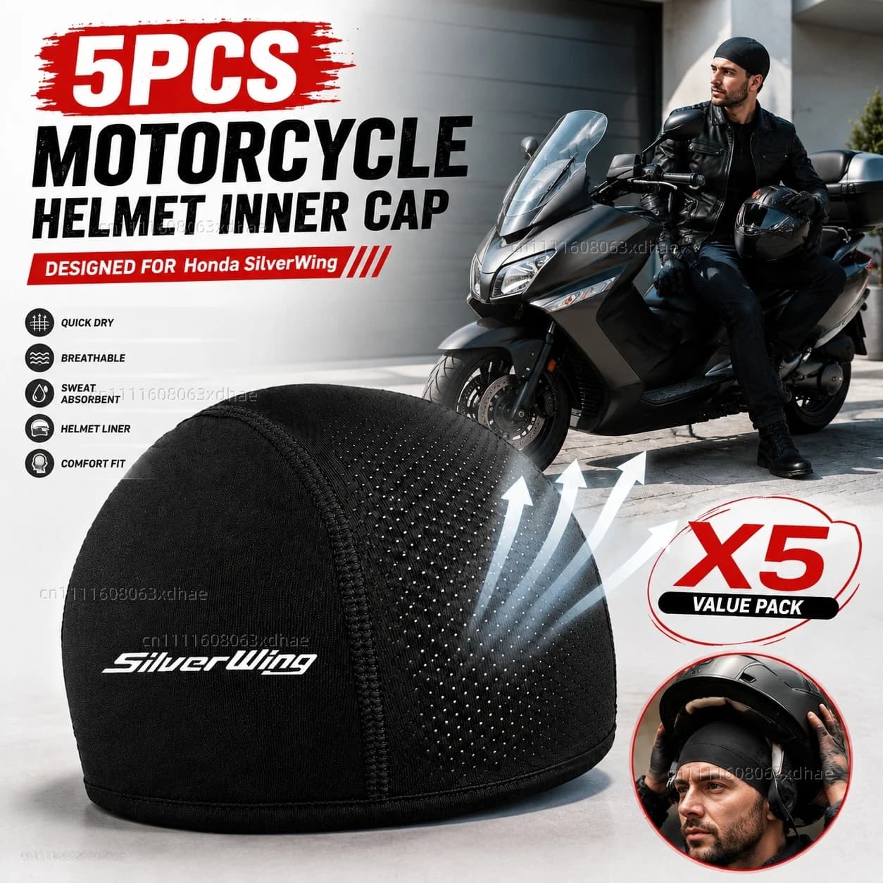 5pcs Motorcycle Helmet Inner Cap Hat Quick Dry Breathable Hat Racing Cap Thin Soft For Honda FCS600 Silver Wing SilverWing GT400