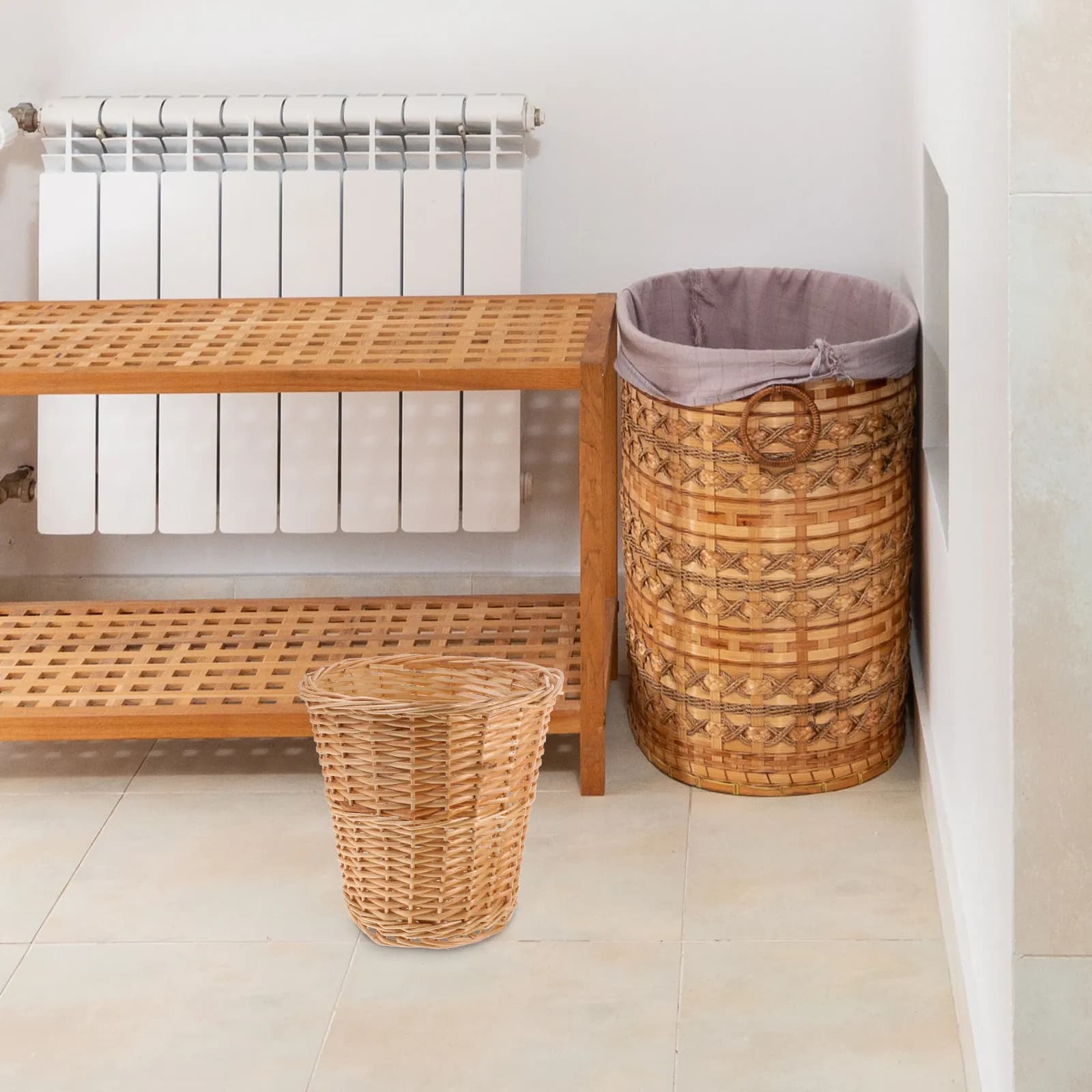Cestino per Rifiuti in Vimini Intrecciato Robusto, Contenitore per Spazzatura da Interno per Cucina, Camera da Letto, Studio, Stile Naturale, Cesto Decorativo per Rifiuti