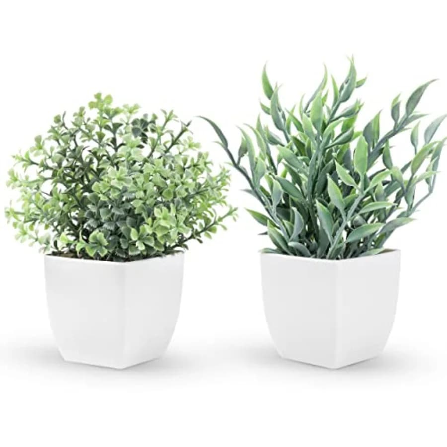 2 Pack Small Fake Plants Artificial ery Eucalyptus Plants in Pots for Bedroom Living Room Decor
