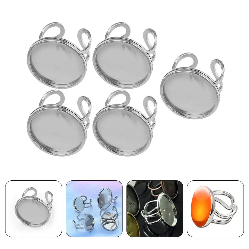 5 Pieces Stainless Steel Open Rings Unisex Adjustable, Furnishings for Creation DIY Jewelry, Kit for Realization Rings, Wholesale Rings