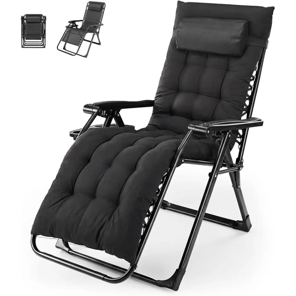 Zero Gravity Chair, Patio Recliner with Removable Cushion & Cup Holder Trays, Portable Lounge Chair or Beach & Camping, Classic