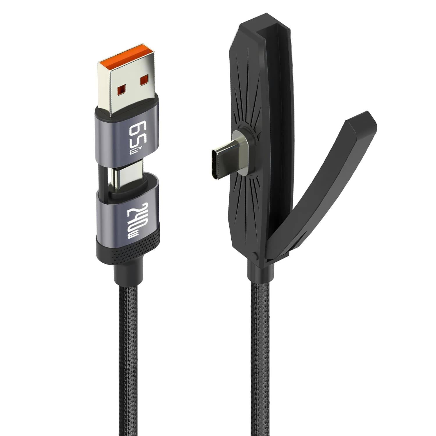 Cavo USB C a ricarica rapida da 240W con supporto pieghevole integrato per telefono, cavo dati per iPhone 17 Pro Max, Samsung, Tablet, MacBook