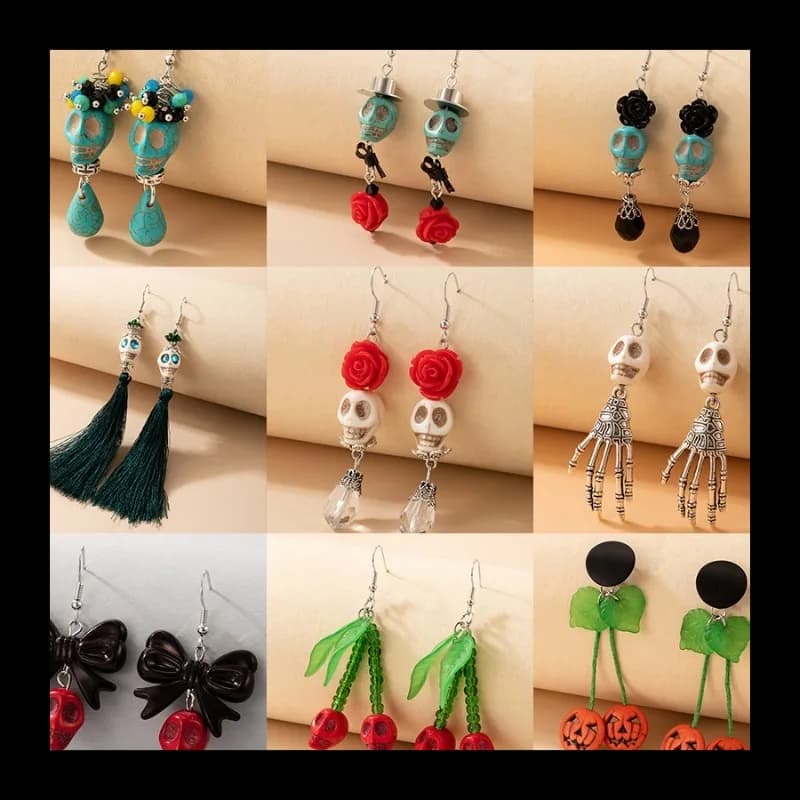 Orecchini alternativi esagerati, ganci per le orecchie con teschio di Halloween, orecchini con fiocco personalizzati con vernice spray