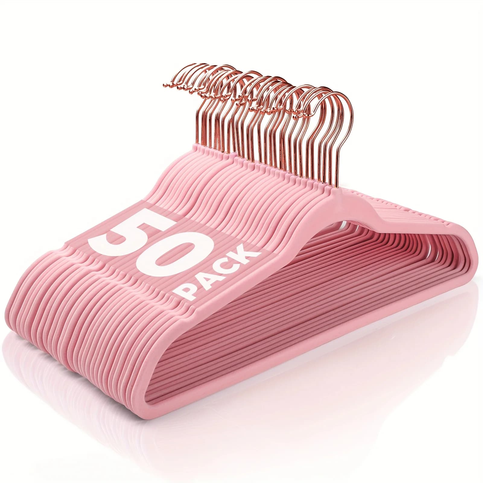 Velvet hanger for adults from 17.5''' - Pack of 50 Pieces Pink/White Anti-slip, Children's and Boys' Dresses