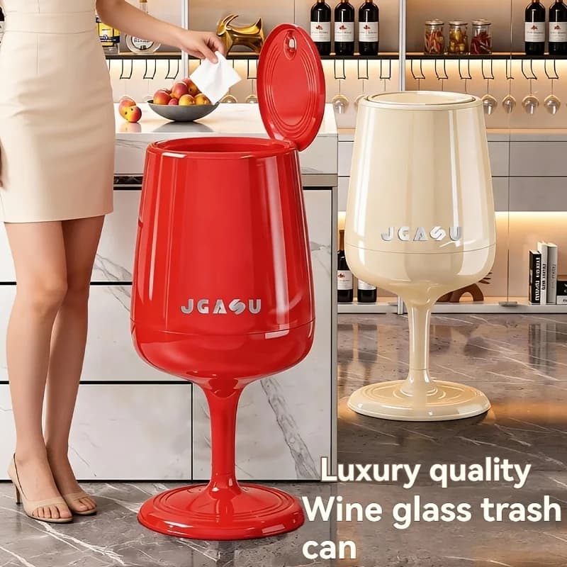 Cestino per Rifiuti a Forma di Calice da Vino con Coperchio, Bidone Rotondo Alto con Gambe Alte per Casa, Ufficio, Camera da Letto, Cucina