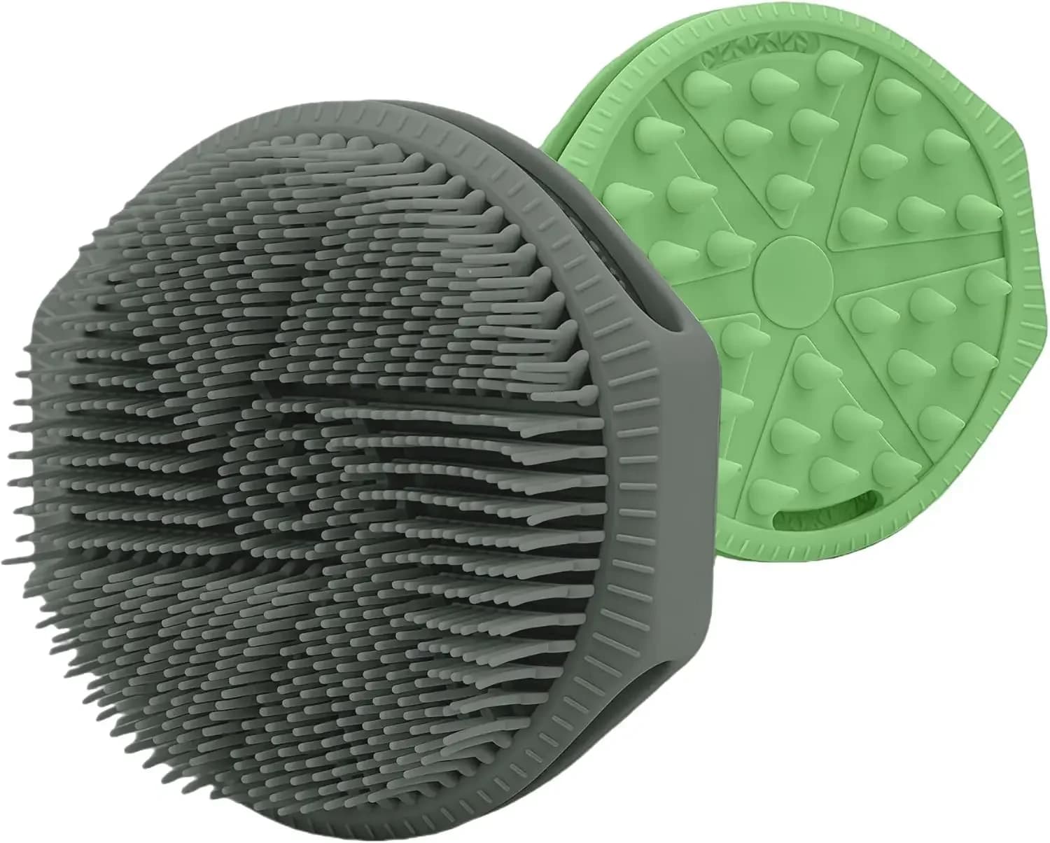 Spazzola Esfoliante in Silicone a Doppia Faccia, Delicata Spazzola da Bagno per Pulizia Profonda e Massaggio del Cuoio Capelluto (Grigio+Verde)