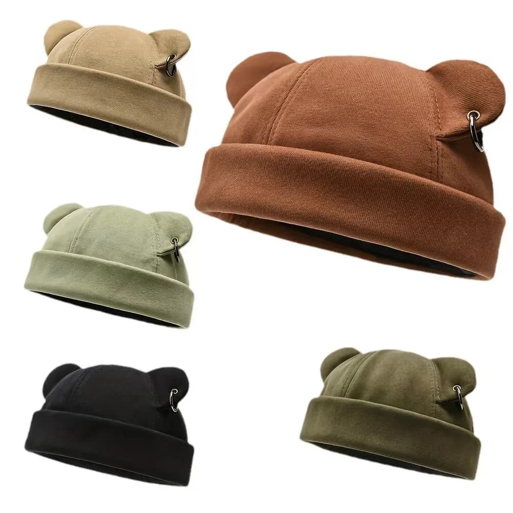 Unisex Cat Ear Cute Dome Caps Men Women Melon Beanie Htas Solid Color Autumn Winter Hip Hop Hat Fashion Korean Version Melon Cap