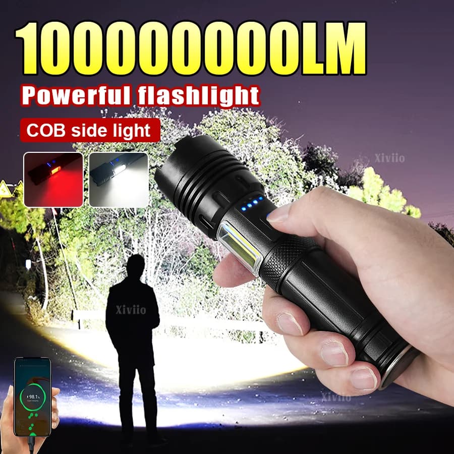 100000000LM Torcia super potente Torcia LED ricaricabile USB Torcia tattica militare Lanterna zoomabile Impermeabile