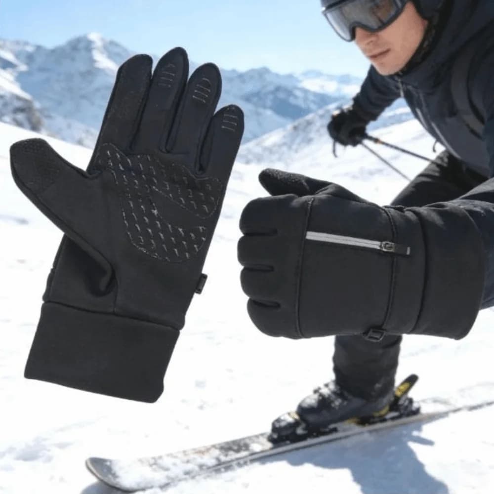 Polyester Winter Cycling Gloves M, L, XL Black Thermal Full Finger Gloves Medium-thick Wrist Zipper Zipper Winter Gloves