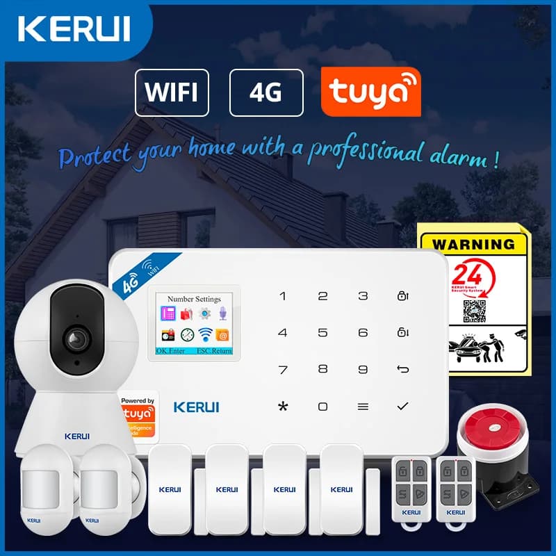 KERUI 4G tuya APP Sistema di sicurezza di allarme domestico con telecomando WiFi Set di allarme antifurto wireless con sensore di movimento Sensore porta W184