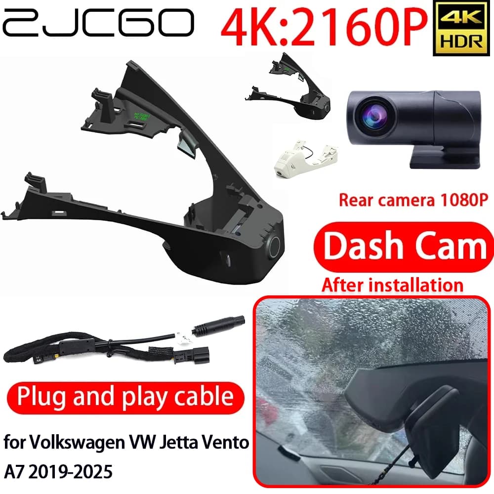 ZJCGO Dash Cam 4K DVR with Wifi, Sony Objective, 24h Monitoring Car Camera for Volkswagen VW Jetta Wind A7 2019-2025, Video Recorder