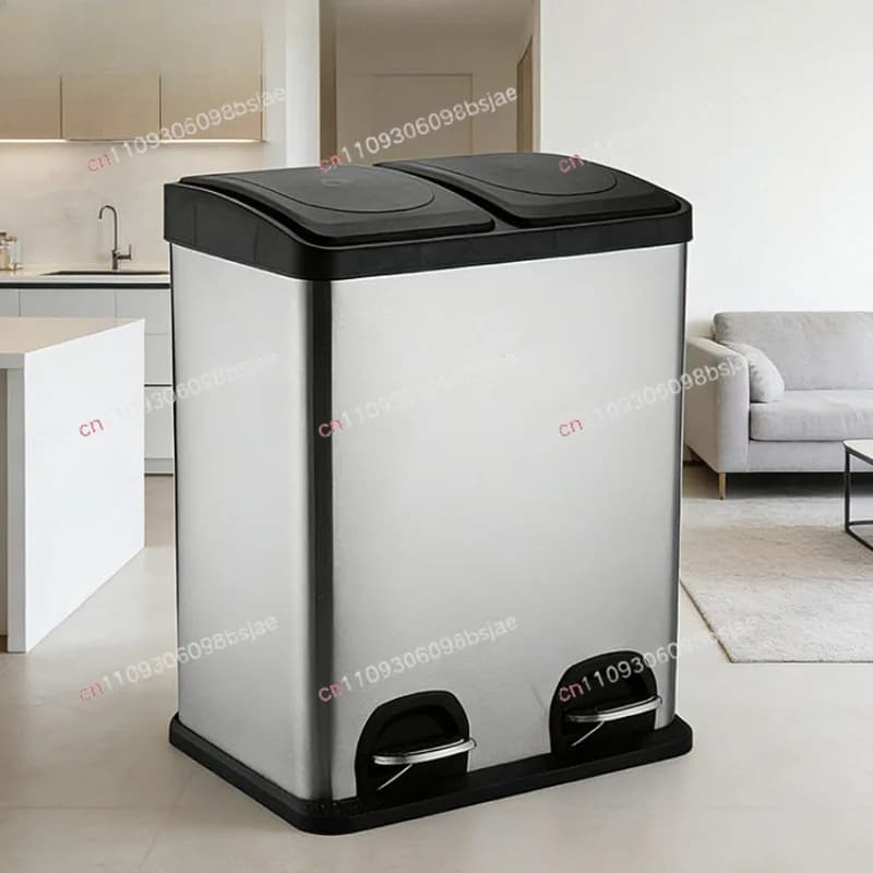 Stainless steel trash can household large capacity 60L light luxury high-end kitchen bathroom toilet living room with cover foot
