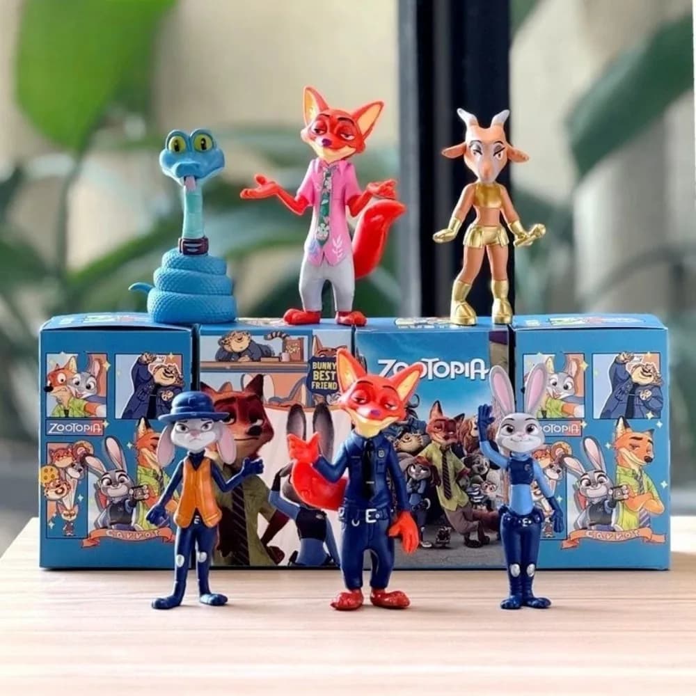 Set di 6 Statuette Disney Zootopia, Coniglio Judy Hopps, Volpe Nick Wilde, Modelli di Animali del Film, Collezione di Action Figure, Regalo per Bambini