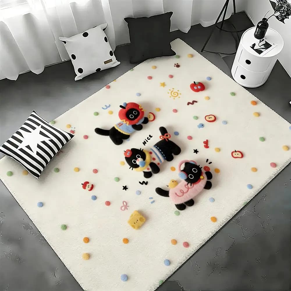 Ground carpet in flannel with dog pattern cartoon, anti slip, per bedroom, living room, home decoration